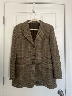 Blueberry Vintage Women’s Wool Plaid Blazer green gray Jacket